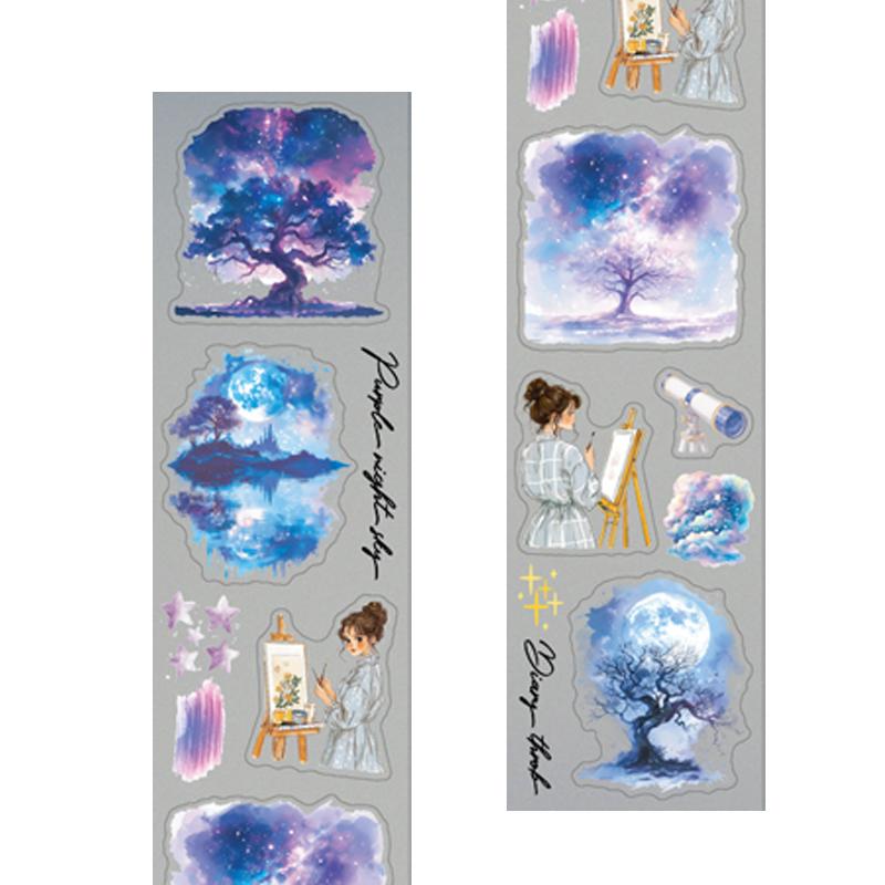 1Roll Night Theme Die-Cut Washi Tape Account Hand Decoration For Office Photo Frames Cup Stationery Box Diary Back To School