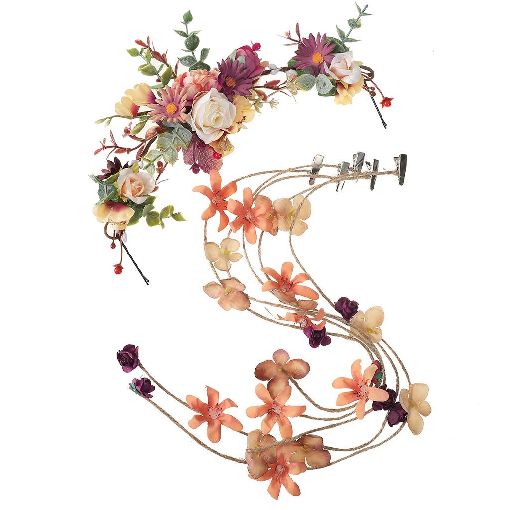 Simulated Flower Branches Flower Garlands Hairbands Girl Braids Hair Accessories Bridal Photography Props Holiday Headwear