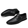 Fashion Fashionable Comfy solid -color outdoor lightweight men's leather casual shoes with round toe buckle design and trendy flat shoes