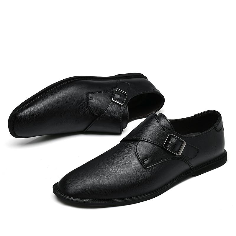 Fashion Fashionable Comfy solid -color outdoor lightweight men's leather casual shoes with round toe buckle design and trendy flat shoes