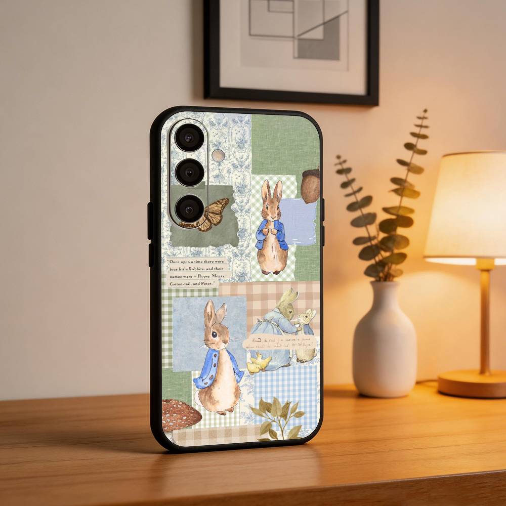 Cute P-Peter Rabbit Phone Case For Samsung A73,72,71,A52,51,40,41,A22,A32,31,A13, Soft Black Shell