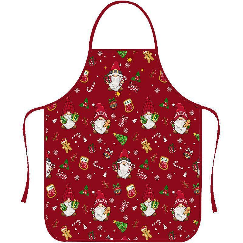 Christmas Printed Apron, Red Snowman Reindeer Kitchen Cooking Apron, Holiday Party Decor Bib for Women Men