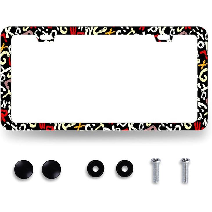 Blue Boho Flowers License Plate Frame Cute Floral License Plate Personalise Auto Parts For Men Women Car Decoration Stainless Steel Funny License