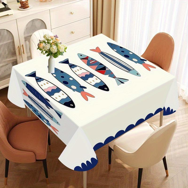 Cute Fish Pattern Rectangle Tablecloth for Table Decor Reusable Farmhouse Kitchen Dining Tablecloth Wedding Party Decorations