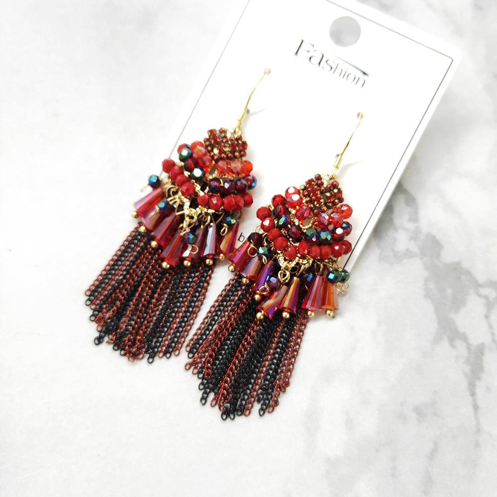 

Богемные серьги ручной работы Sioux, женские индивидуальные, темпераментные, преувеличенные ретро-серьги в этническом стиле, женские украшения для ушей красный