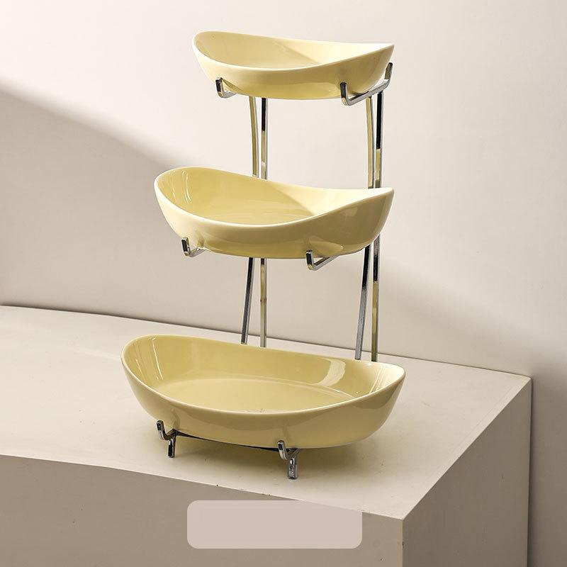 Simple Fruit Plate Multi Layered Light Luxury Ceramic Fruit Plate High Appearance Good Product Dry Fruit Plate Electroplated Yuanbao Candy Plate