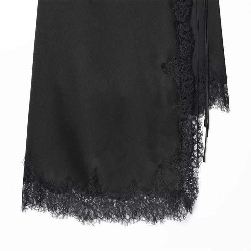 2025 Autumn European & American Style Women's Fashion Lace Satin Midi Skirt