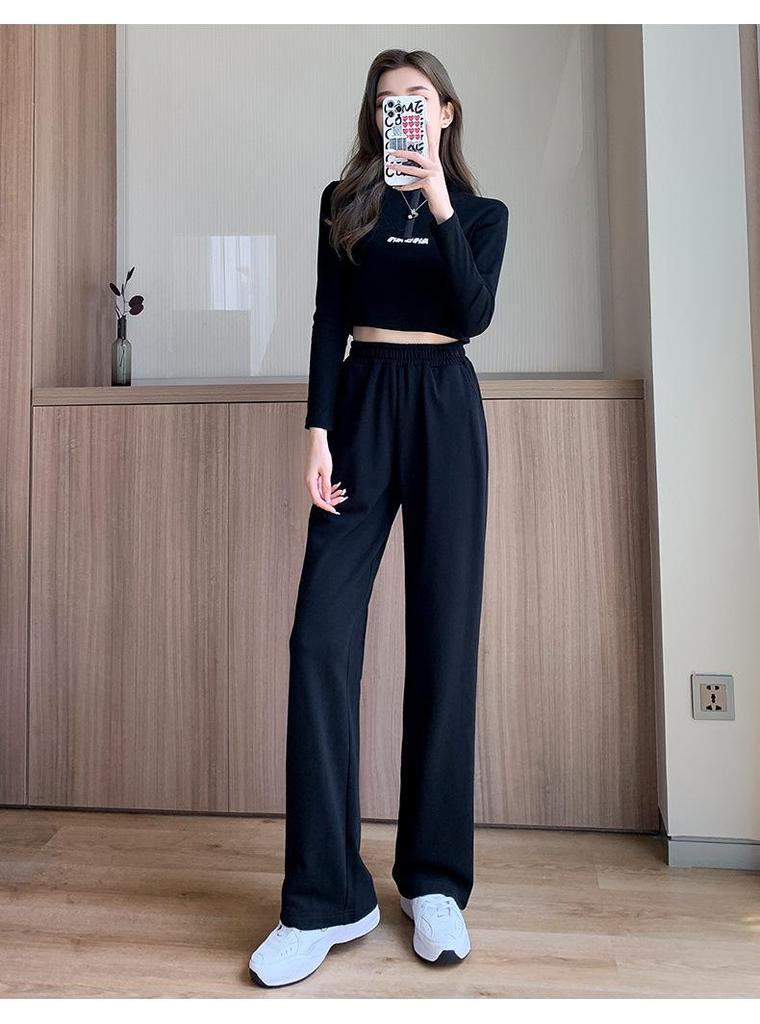 Women's High-Waist Wide-Leg Sweatpants - Spring/Autumn Loose Straight-Leg Fit, Slimming for Thick Legs, Versatile Casual Wear
