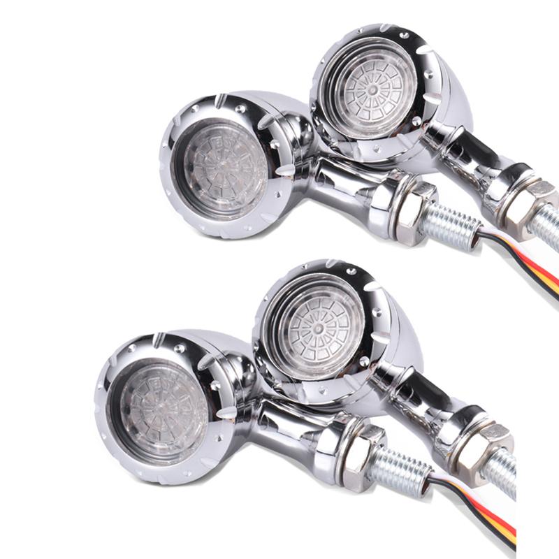Retro Bullet LED Turn Signal Light Brake Lamp for Motorcycle Black Chrome Running Blink Light for Harley Chopper Cruiser Bobber