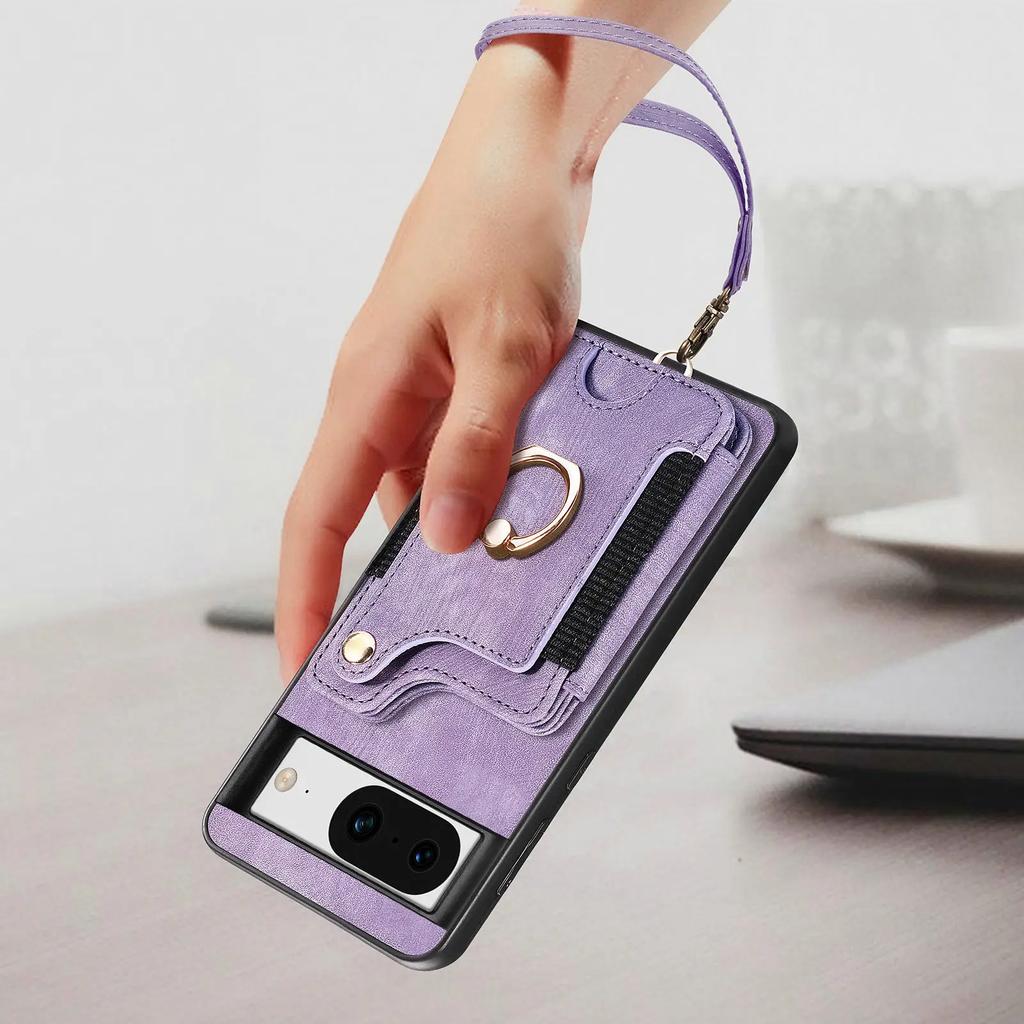 Ring Holder Cards Solt Leather Wallet Case for Google Pixel 8 Pro 7 7A 6 6A Magnetic Kickstand RFID Pouch Pocket Bag Strap Cover