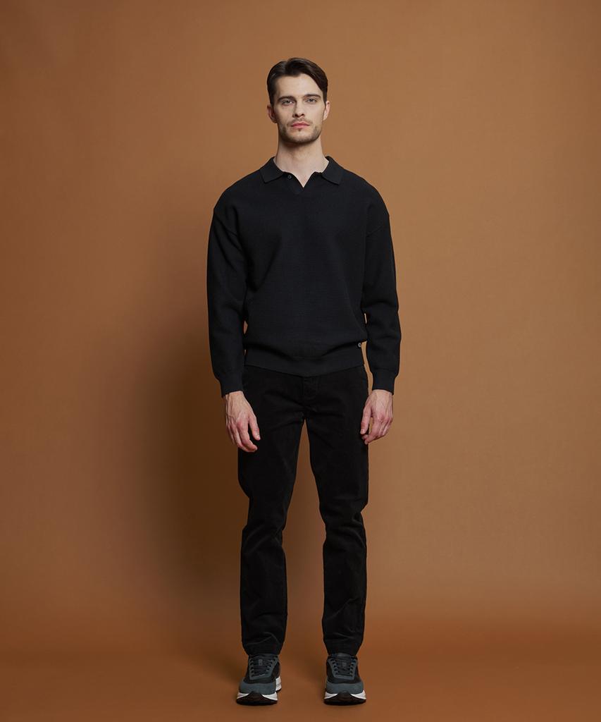 PANICALE Black Wool Blend Open Collar Knit