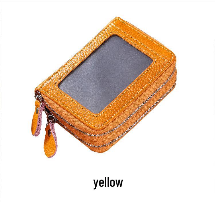 RFID Cowhide Leather Card Holder & Coin Purse with Double Zipper