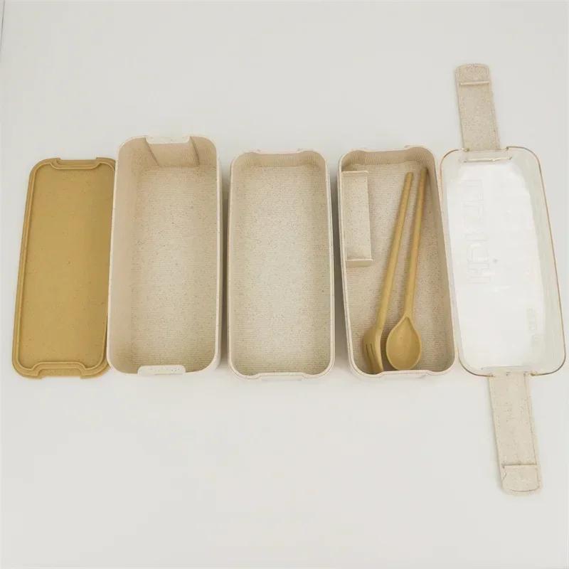 Lunchbox aus gesundem Material, 3-lagige Bento-Boxen aus Weizenstroh, mikrowellengeeignetes Geschirr, Vorratsbehälter für Lebensmittel, Lunchbox, 900 ml