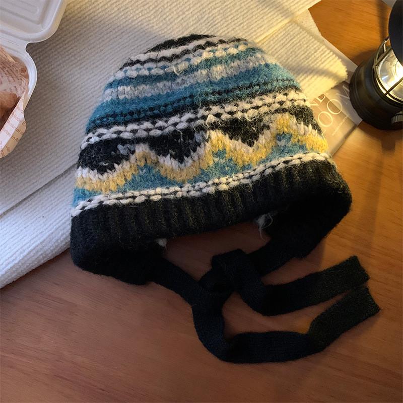 Vintage Knit Beret Wool Blend Warm Hat For Autumn Winter Women