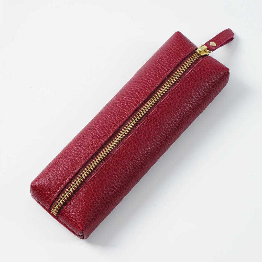 Genuine Leather Pencil Case Holder, Multifunctional Zipper Stationery Pouch for Pencils, Pens, Rollerball Pens and Fountain Pen