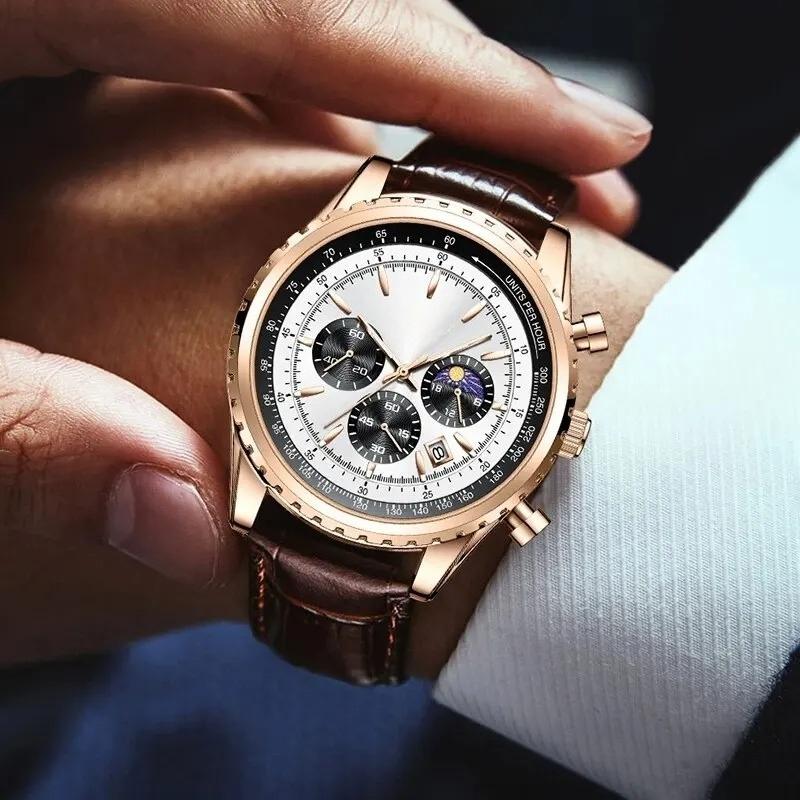 New Mens Watches Top Brand Luxury Men Wrist Watch Leather Quartz Watch Sports Waterproof Male Clock Relogio Masculino+Box