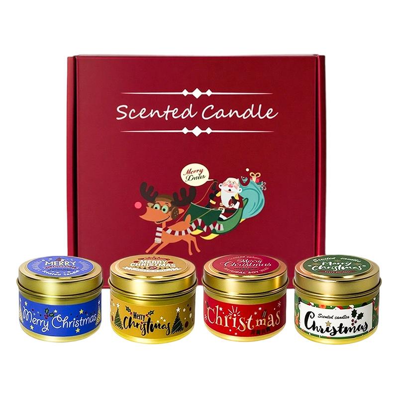 Christmas Scented Candle Gift Set, Smokeless Soy Wax in Tin Box, Premium Holiday Decor Gift