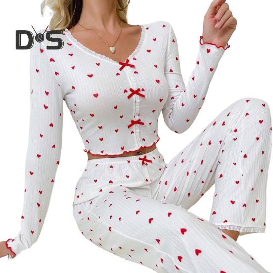 

Женский пижамный комплект с кружевной отделкой, длинными рукавами, V-образным вырезом спереди, застежкой на пуговицы, длинные брюки, одежда для сна, ночное белье XL вино красного