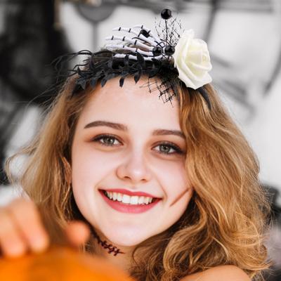 Halloween Blumen Stirnband für Frauen Gothic Rose Schädel Skelett Hand Kopfschmuck Floral