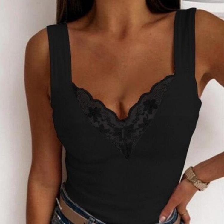 

Летние женские майки без рукавов с кружевным принтом, облегающего кроя, с круглым вырезом, однотонные, повседневные топы S прохладный черный