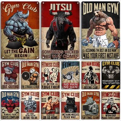 ARTISIAN Verwittertes Metallblechschild mit dem Aufdruck „Gym Club“, Vintage, dekorative Platte, rostiges Sport-Metallposter, Männerhöhle, Club, Studio, Wanddekoration