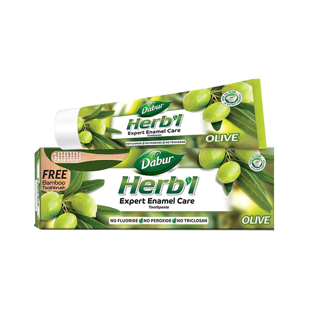 Olive Enamel Care Toothpaste + FREE ToothBrush Dabur Herb'l