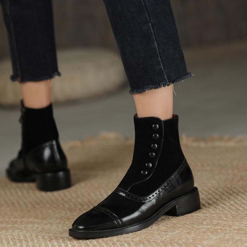 Fashion Hot Square Toe Women Boots Winter Rivet Buckle ZIP Brogues Retro Short Boots Thick Heel Ankle Boots Fashion Flock Women Shoes
