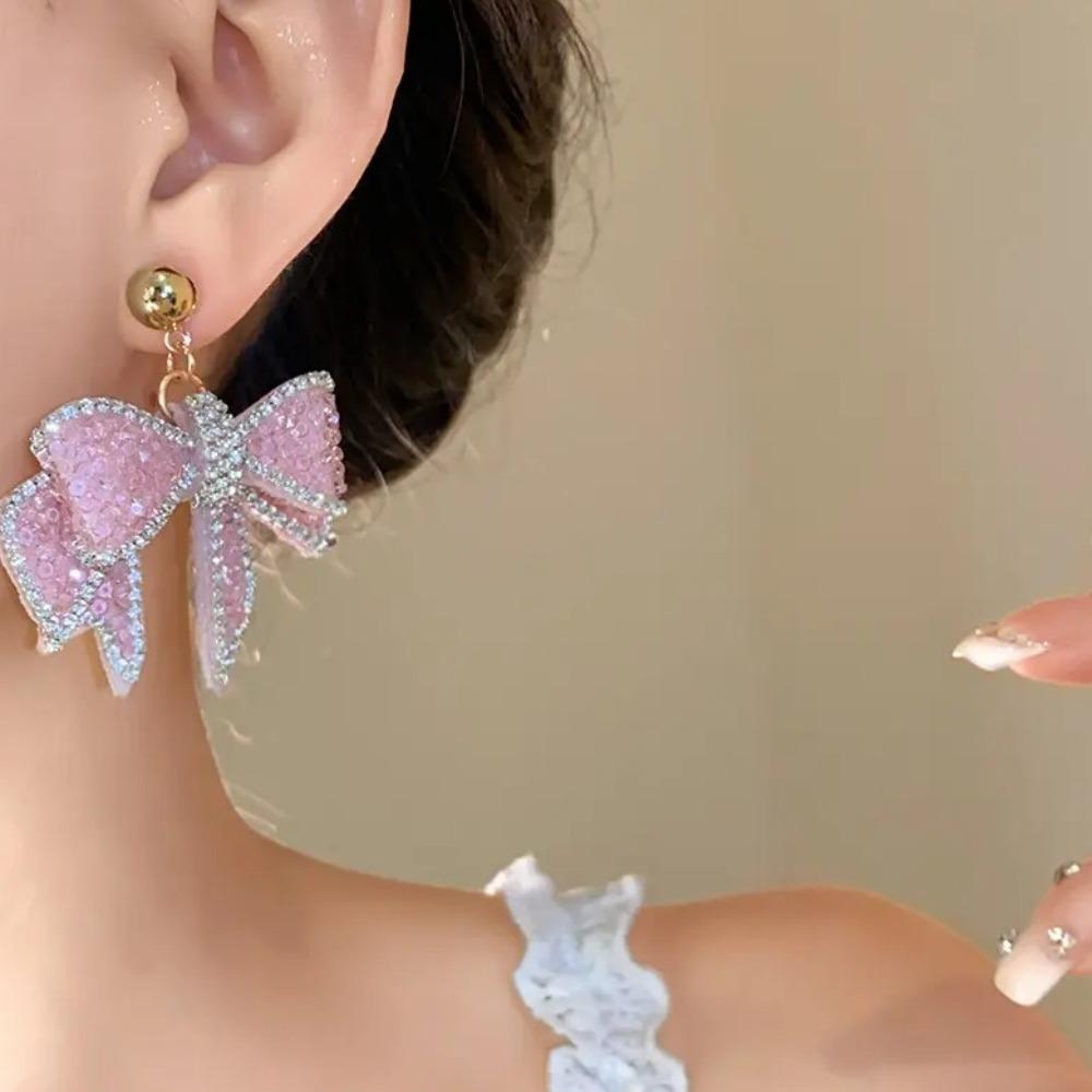 Ear Jewelry Crystal Bow Earrings Zircon Bowknot Dangle Earrings Fashion Sweet Stud Earrings Party