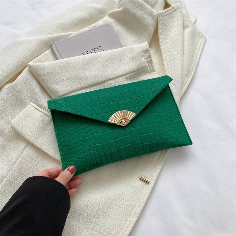Stylish Vintage Fashionable Handheld Clutch Purse Trendy Envelope Bag For Women In Black Green Khaki Or Fuchsia Colors