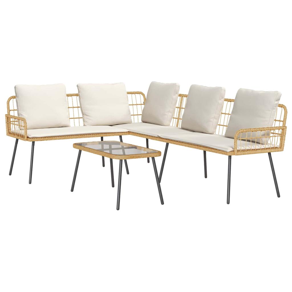 Garden Sofa Set with Cushions 2 Pcs Natural Poly Rattan