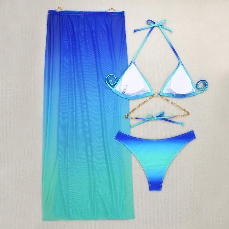 Sexy With Cover Up Gradient Halter Bikini Female Swimsuit Women Swimwear Three-pieces Bikini Set Bather Bathing Suit Swim