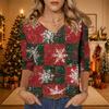 Women's Christmas Print V-Neck 3/4 Sleeve Loose Fit Casual Blouse Shirt Top