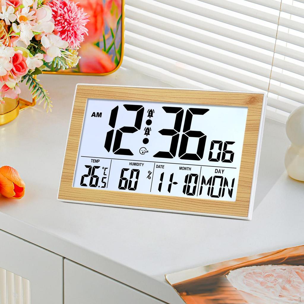 Digital Alarm Clock Bedside Table Timepiece Large Display Versatile Night Light Double Alarms Desk