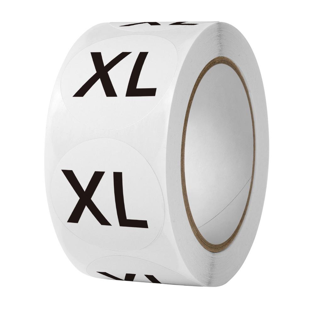 In-Stock Round Size Label Stickers - Self-Adhesive for Clothing & Shoe Boxes, English Lettering