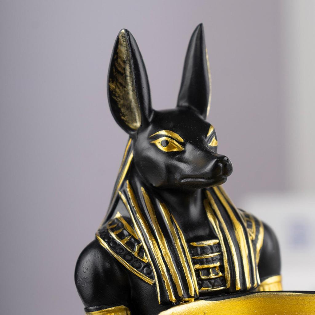Dog Statues For Table Standing Resin Animal Figurines With Bowl Egypt Dog God Sculpture For Living Room Bedroom Shelf Table