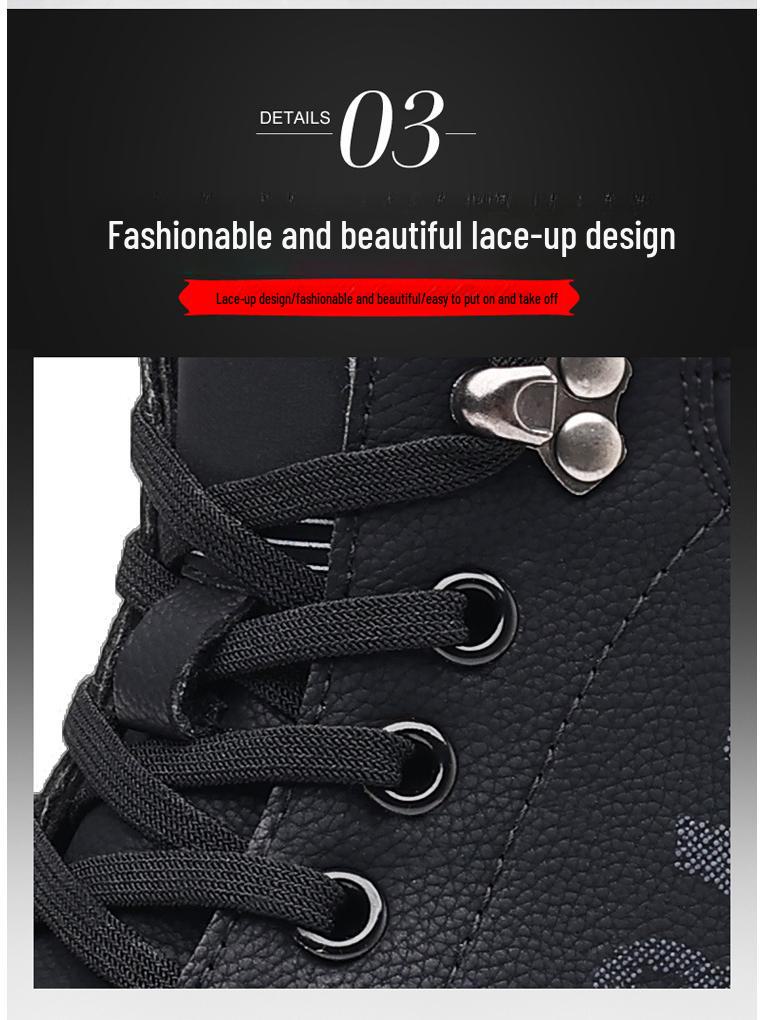 Męskie Zimowe Bawełniane Skórzane Buty High-Top, Casualowe Futerko, Antypoślizgowe Aksamitne Śniegowce