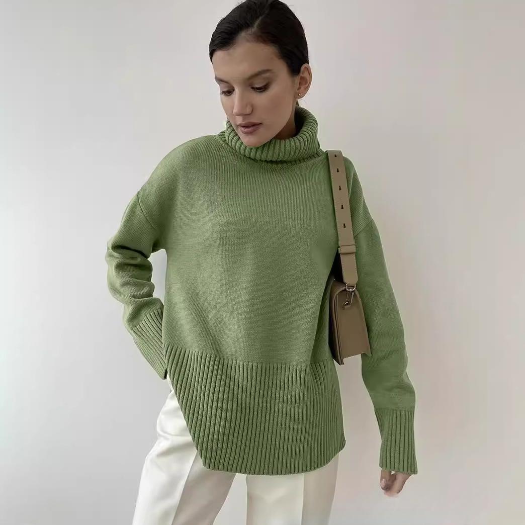 

Женский свитер с высоким воротом, объемный, с длинным рукавом, трикотажный пуловер, повседневные модные наряды на осень-зиму, однотонные базовые свитера для женщин L