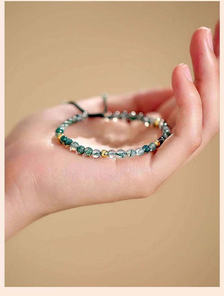 [Five Elements Mending Wood] Water Grass Agate Hand String 2025 New Small Fresh Versatile Show White temperament Braided Rope Bracelet