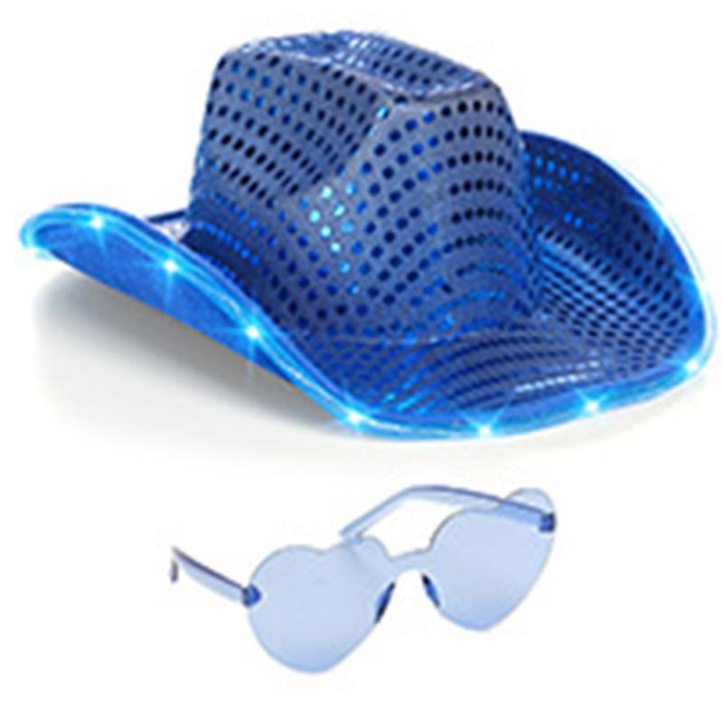 

Sparkly Sequins Cowboy Hat Shimmering Sunglasses for Bachelorette Party Stage Glowing Cowboy Hat Sequins LEDs Sunglasses 1 синий