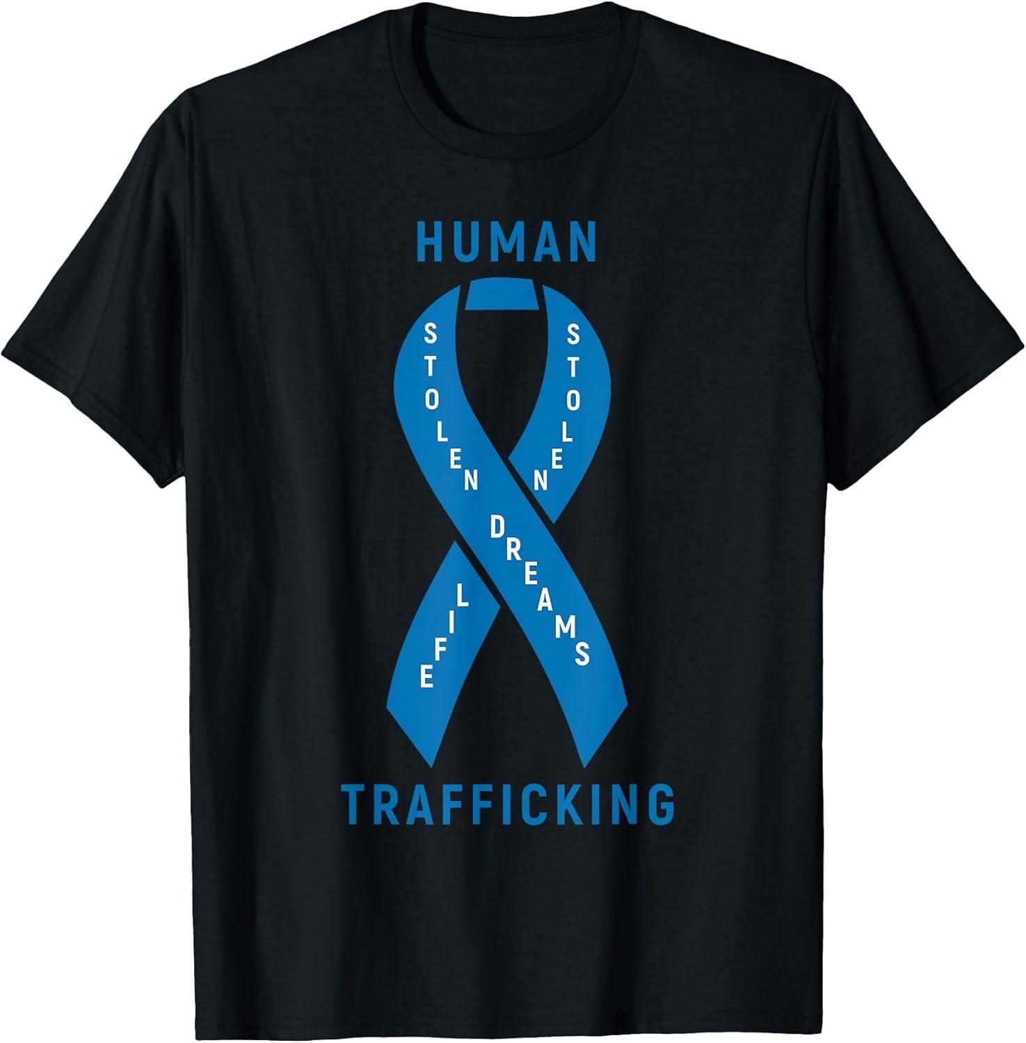 NEW LIMITED! Human Trafficking Awareness Blue Ribbon Tee - MADE IN USA S