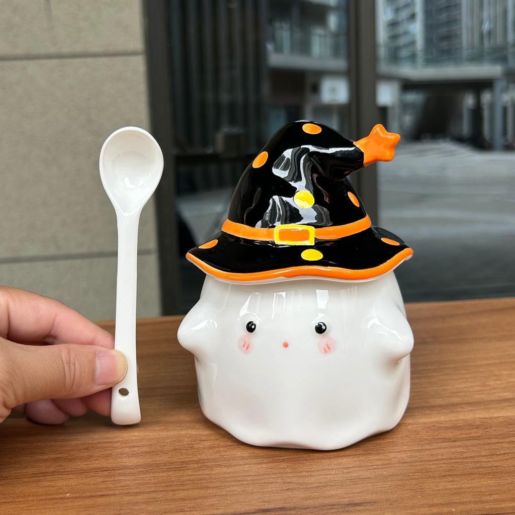 Tag des Lehrers Geschenk Niedlicher Rosa Geist Becher mit Deckel Keramik Wasserbecher Mädchen Geburtstag Praktischer Kreativer Becher