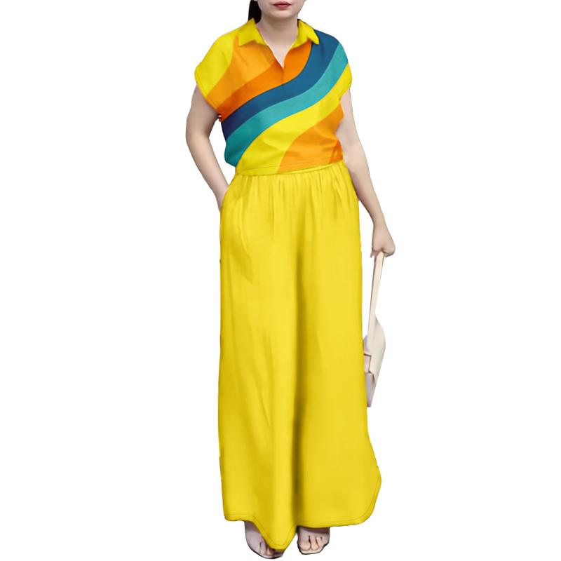 ZANZEA Women Print Blouse and Pants Summer Two Piece Suit Sets