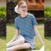 Women's Retro Striped Strawberry Embroidered T-shirt