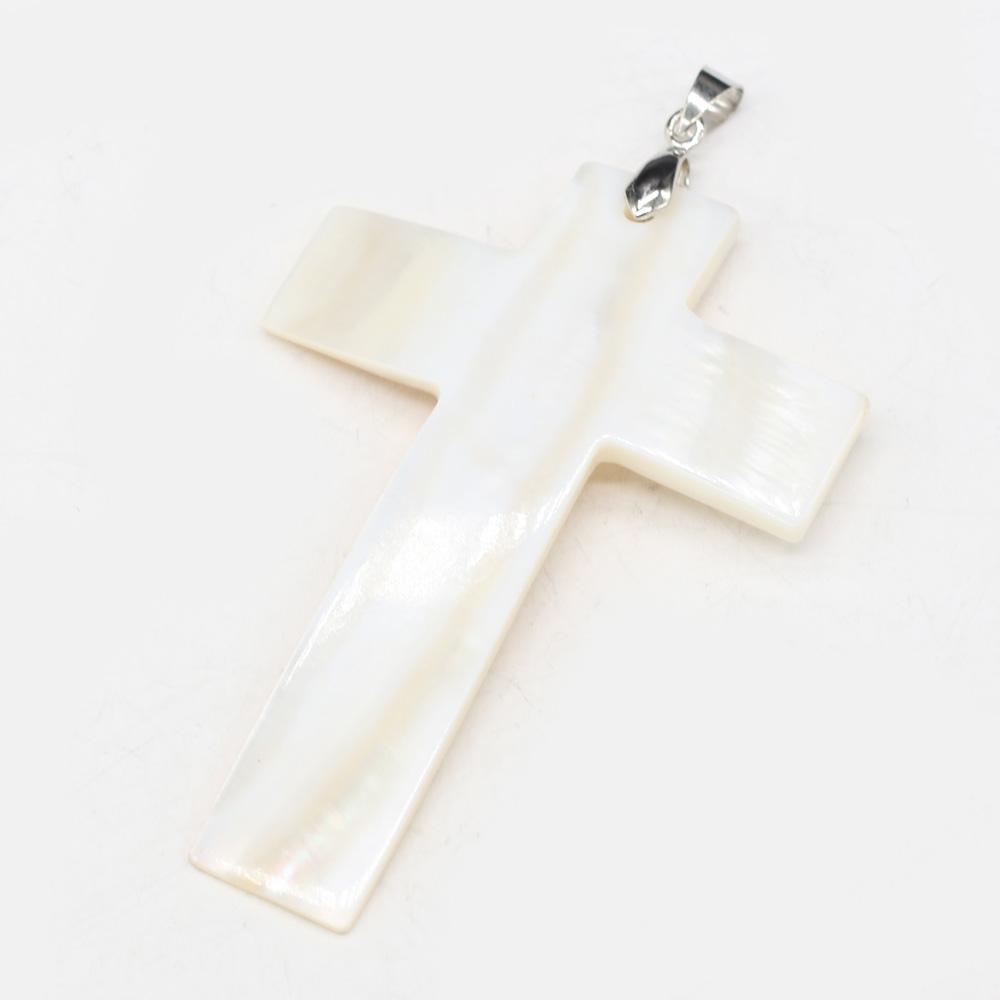 Cross-Shaped Pendant Natural White Shell Necklace Pendant 50x70mm For Jewelry Making DIY Necklace Accessory