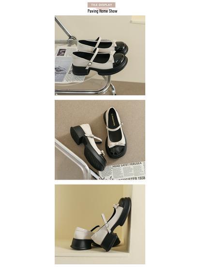 Weiwei Jente Mary Jane Sko med Tykk Såle og Sløyfe - Damesko med Kraftig Hæl i Skinn med Rem