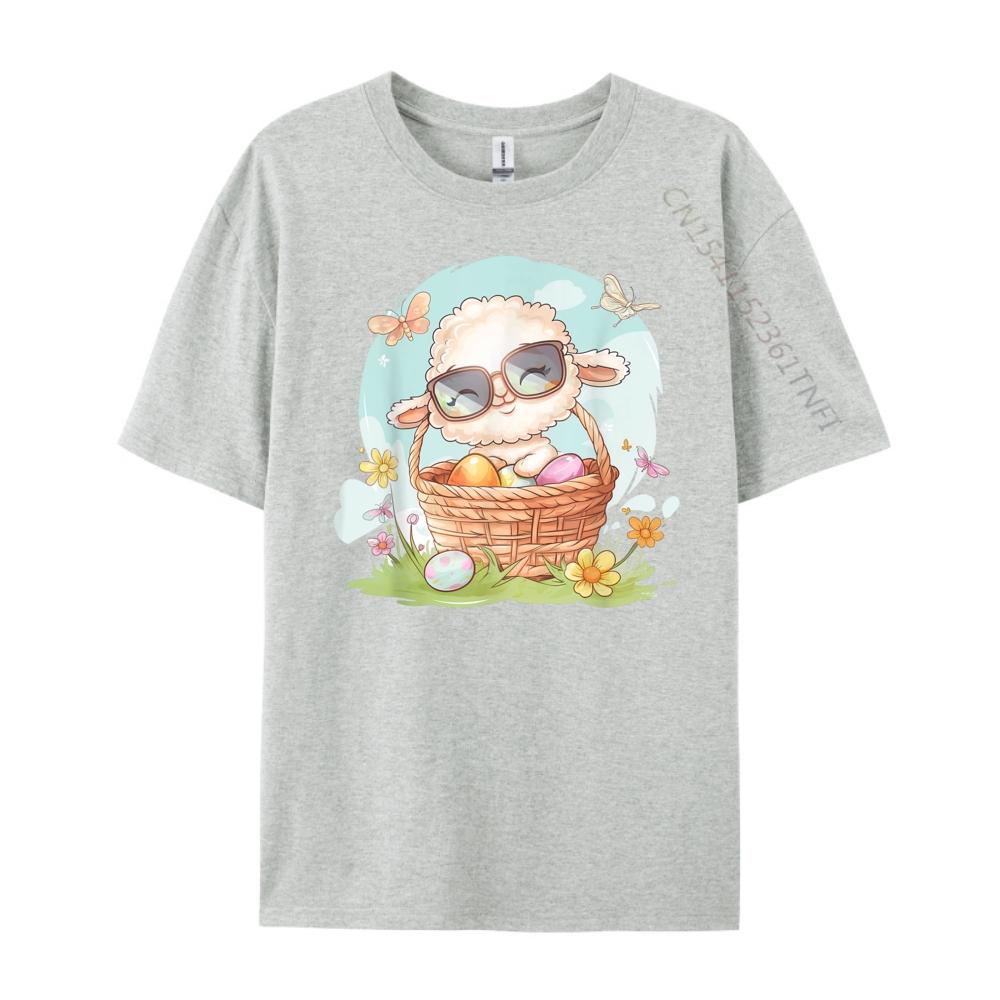 Cute Lamb With Glasses Easter Eggs Springtime Graphic Tees Tee Shirt Men Streetwear T Shirt Man Print
