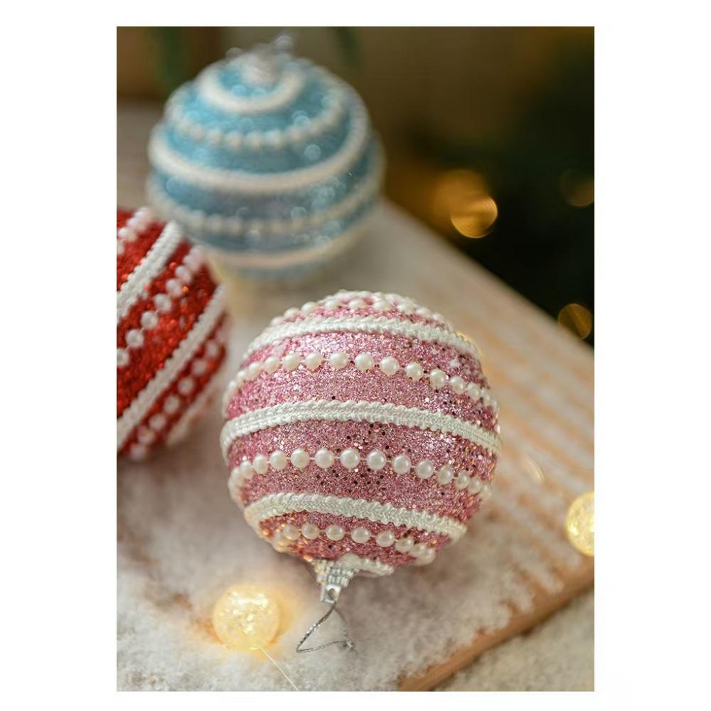 5 Pcs Red and White Christmas Tree Ornaments Christmas Ball Decorations 3.15 Inches Stripe Snowflake Tree Decoration for Home Indoor Outdoor