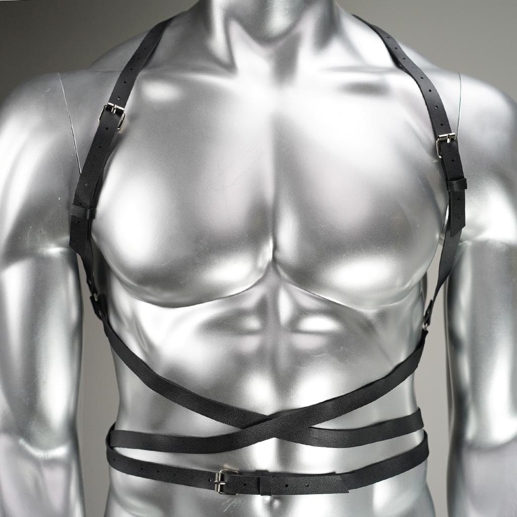 Men's Black Faux Leather Body Chest Harness Adjustable Strap - Fashion Clubwear Accessory, Rave Outfit for Parties