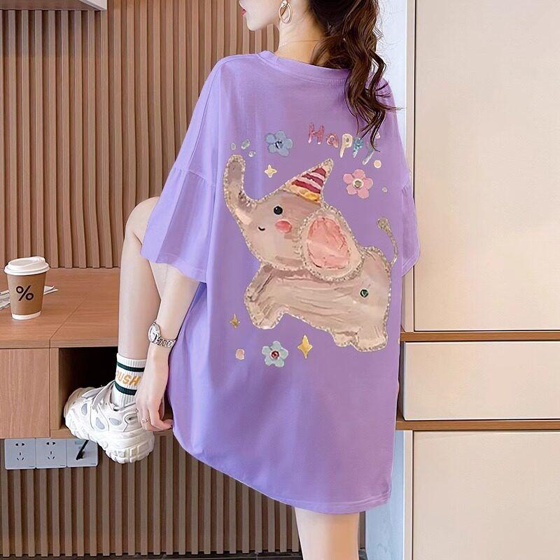 

High-End Minimalist Plus-Size 150kg Mid-Length Figure-Flattering 2026 New Summer Short-Sleeve T-Shirt for Women, Loose Fit Top Light purple M