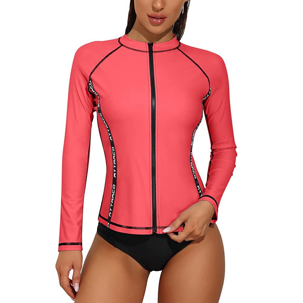 

Жіночий купальник з довгими рукавами та принтом на блискавці з передньою частиною, захистом від ультрафіолету UPF 50 L кораловий